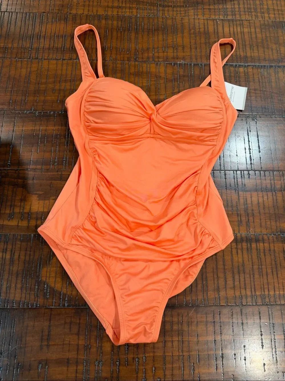 Liz Claiborne coral ruched one piece swimsuit
